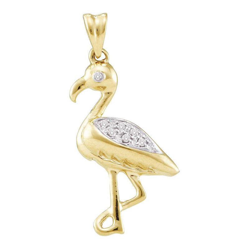 10kt Yellow Gold Womens Round Diamond Flamingo Bird Animal Pendant 1/20 Cttw