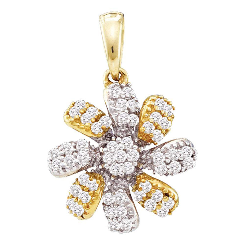 10kt Yellow Gold Womens Round Diamond Pinwheel Flower Cluster Pendant 1/4 Cttw