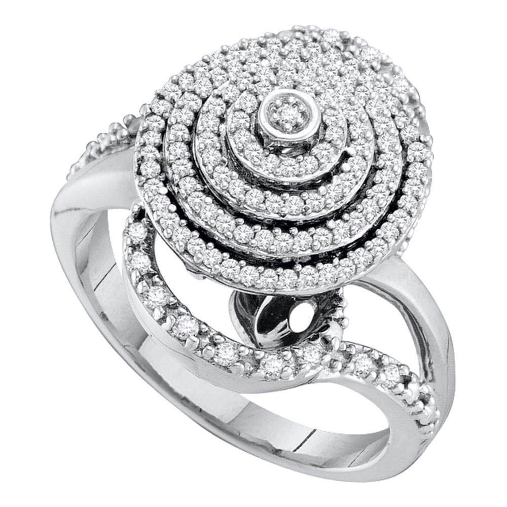 10kt White Gold Womens Round Diamond Concentric Circle Layered Cluster Ring 1/2 Cttw