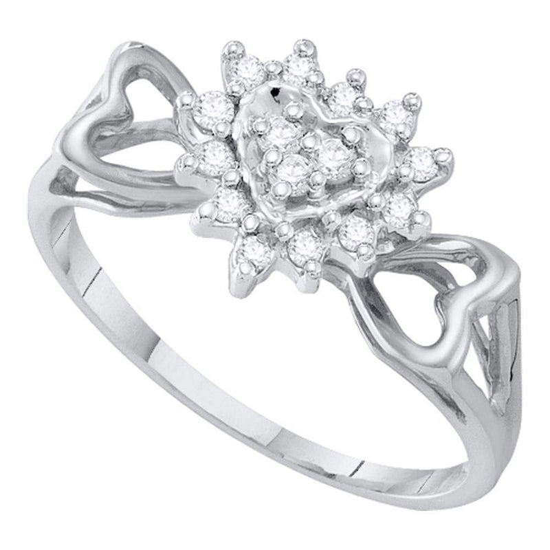 10kt White Gold Womens Round Diamond Heart Ring 1/5 Cttw