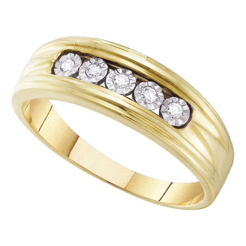 10kt Yellow Gold Mens Round Diamond Wedding 5-Stone Band Ring 1/10 Cttw