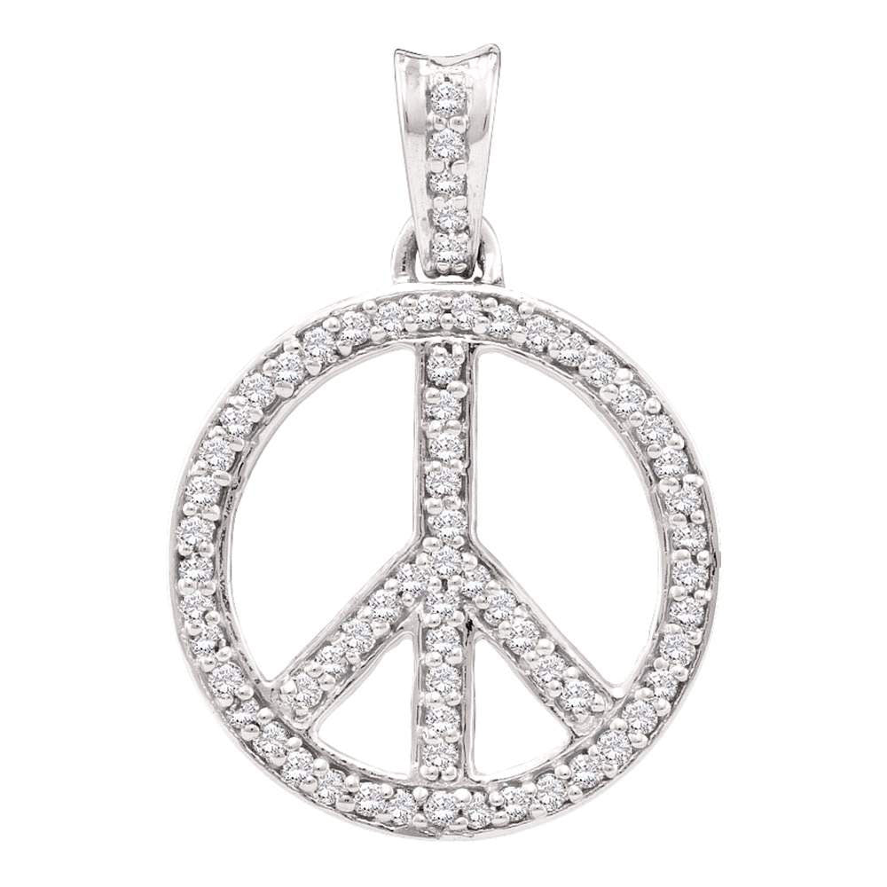 10kt Yellow Gold Womens Round Diamond Peace Sign Circle Pendant 1/4 Cttw