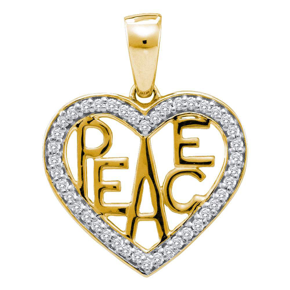 10kt Two-tone Gold Womens Round Diamond Peace Heart Pendant 1/6 Cttw