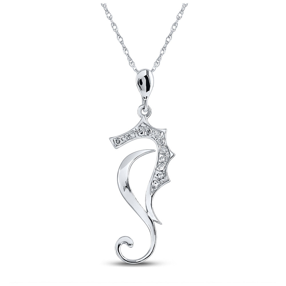 10kt White Gold Womens Round Diamond Sea Horse Animal Pendant 1/20 Cttw