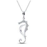 10kt White Gold Womens Round Diamond Sea Horse Animal Pendant 1/20 Cttw