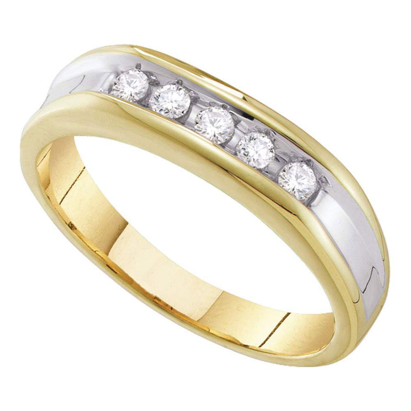 10kt Yellow Two-tone Gold Mens Round Channel-set Diamond Single Row Wedding Band 1/4 Cttw