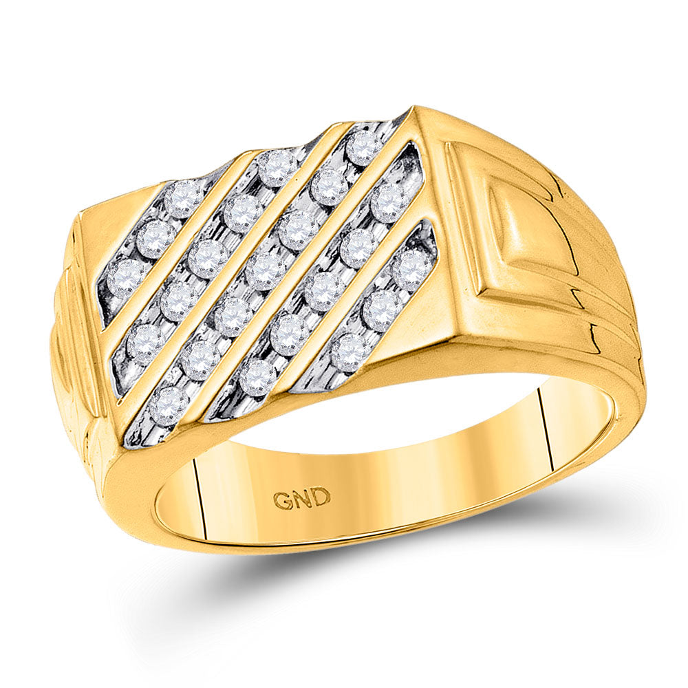 10kt Yellow Gold Mens Round Channel-set Diamond Diagonal Stripe Band Ring 1/2 Cttw