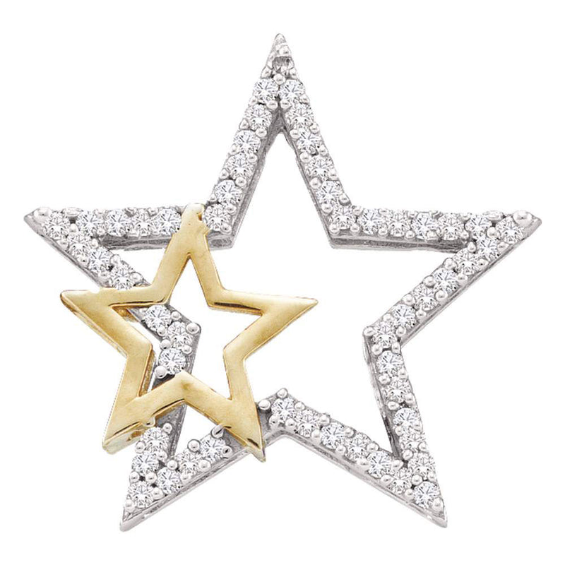 10kt Two-tone Gold Womens Round Diamond Star Pendant 1/6 Cttw