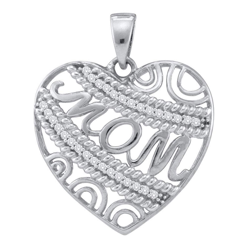 10kt White Gold Womens Round Diamond Mom Mother Pendant 1/10 Cttw