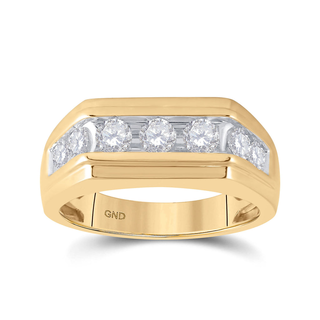 10kt Yellow Gold Mens Round Diamond Flat Top Band Ring 1 Cttw