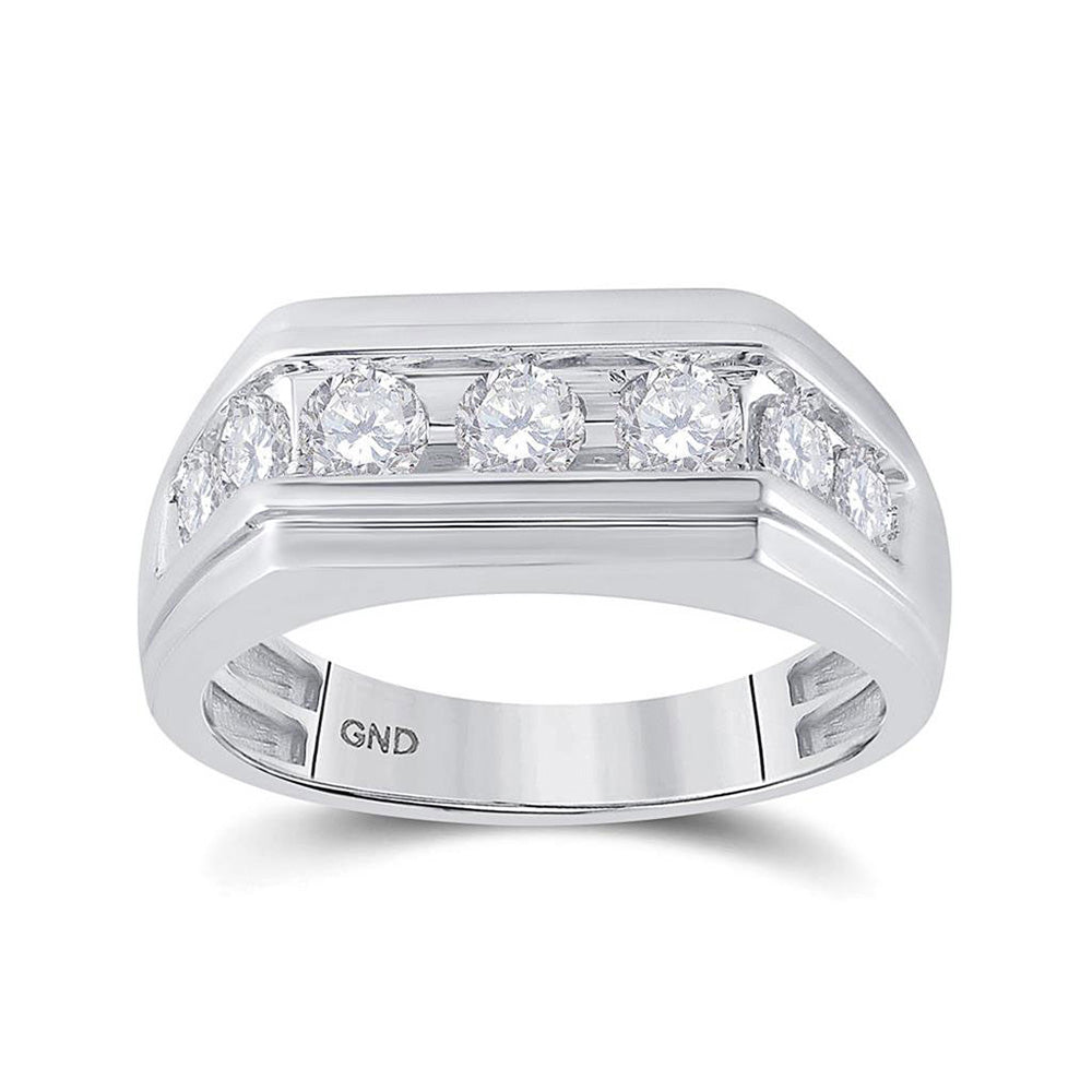 10kt White Gold Mens Round Diamond Flat Top Band Ring 1 Cttw