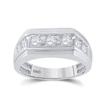 10kt White Gold Mens Round Diamond Flat Top Band Ring 1 Cttw