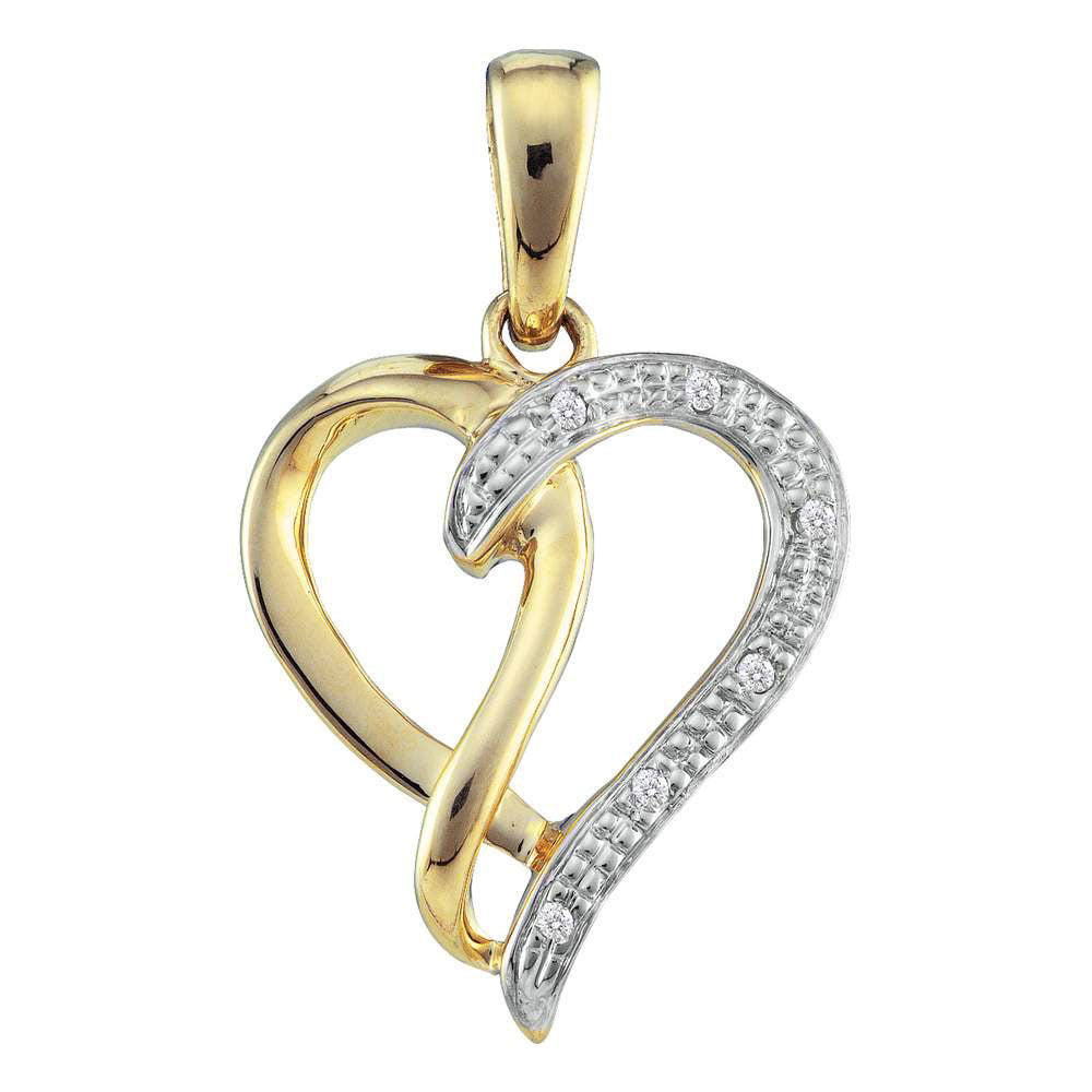 10kt Yellow Gold Womens Round Diamond Two-tone Woven Heart Pendant .03 Cttw