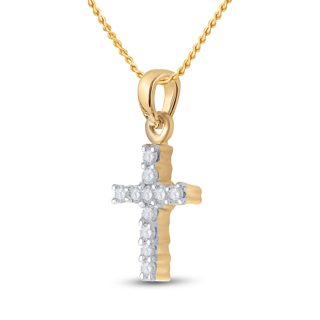 10kt Yellow Gold Womens Round Diamond Cross Pendant 1/4 Cttw