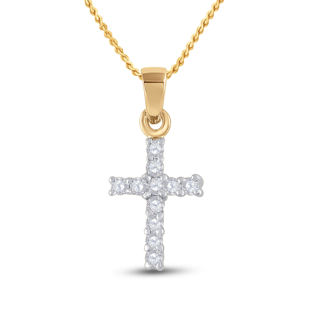 10kt Yellow Gold Womens Round Diamond Cross Pendant 1/4 Cttw