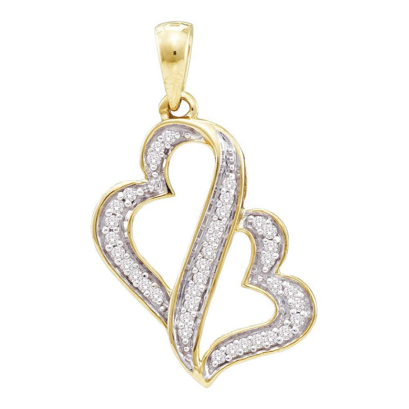 10kt Yellow Gold Womens Round Diamond Heart Pendant 1/6 Cttw