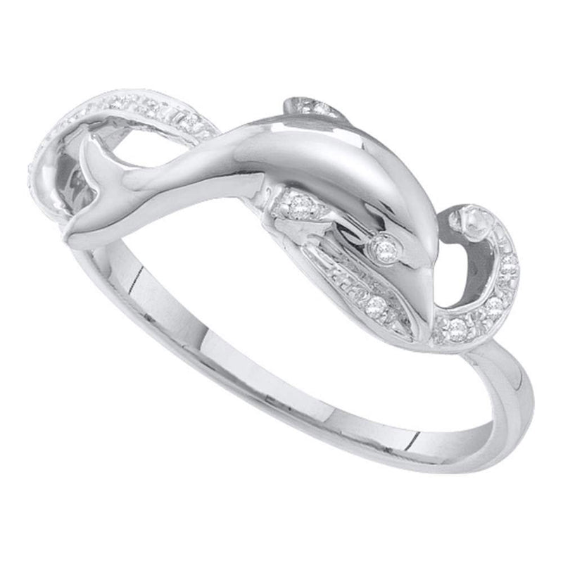 10kt White Gold Womens Round Diamond Dolphin Ring 1/20 Cttw