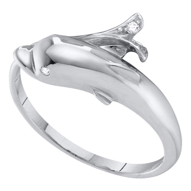 10kt White Gold Womens Round Diamond Dolphin Fish Animal Wrap Ring .03 Cttw