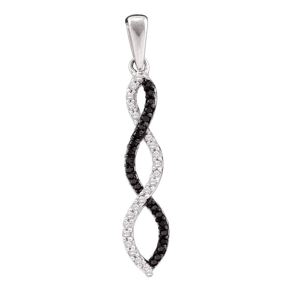 10kt White Gold Womens Round Black Color Enhanced Diamond Woven Infinity Pendant 1/8 Cttw