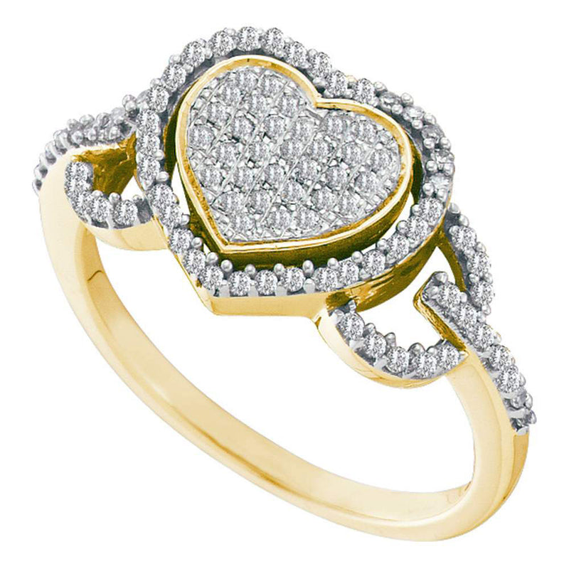 10kt Yellow Gold Womens Round Diamond Heart Frame Cluster Ring 1/3 Cttw