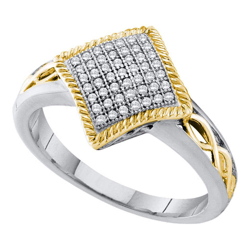 10kt White Gold Womens Round Diamond Diagonal Square Milgrain Frame Cluster Ring 1/6 Cttw