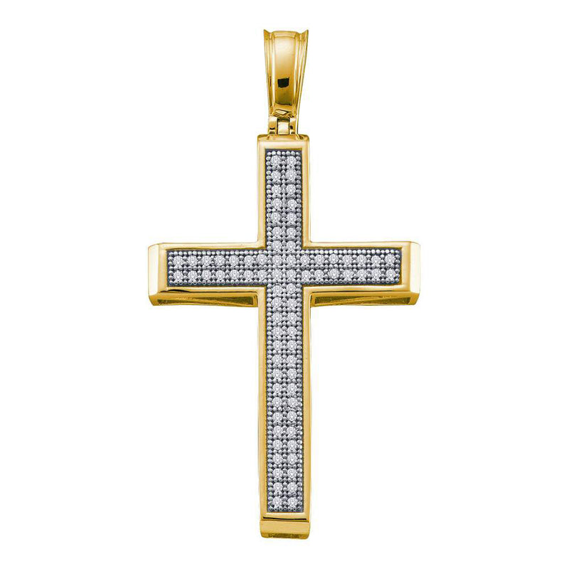 10kt Yellow Gold Womens Round Diamond Cross Religious Pendant 1/4 Cttw