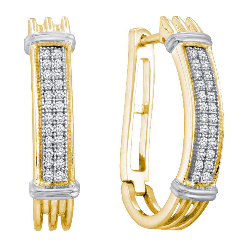 Yellow-tone Sterling Silver Womens Round Diamond Oblong Hoop Earrings 1/6 Cttw