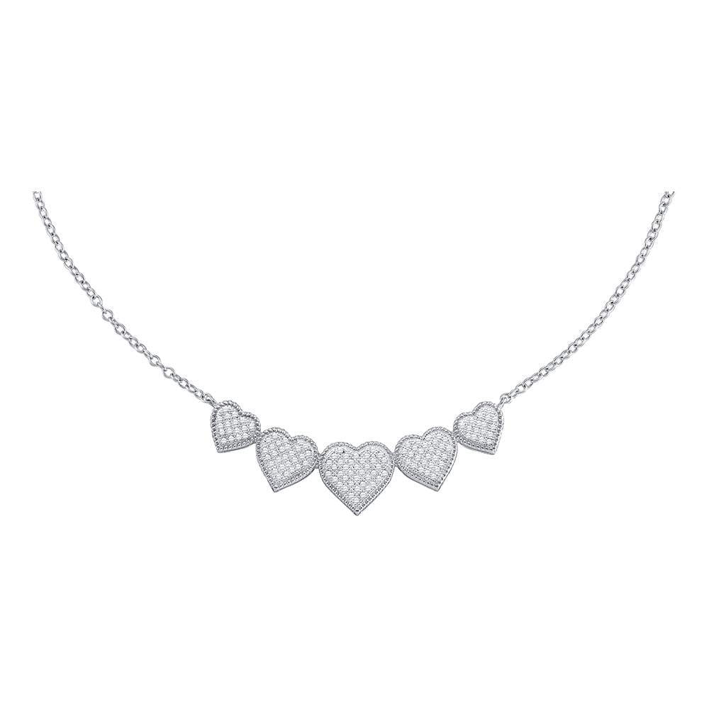 10kt White Gold Womens Round Diamond Heart Pendant Necklace 1/3 Cttw