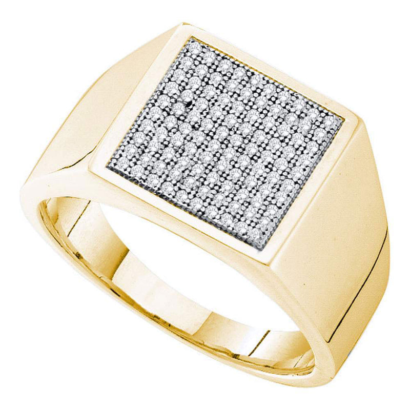 10kt Yellow Gold Mens Round Pave-set Diamond Square Cluster Ring 1/3 Cttw