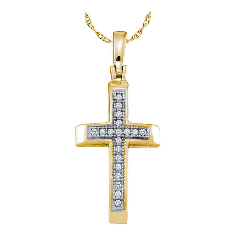 Yellow-tone Sterling Silver Womens Round Diamond Cross Pendant 1/20 Cttw