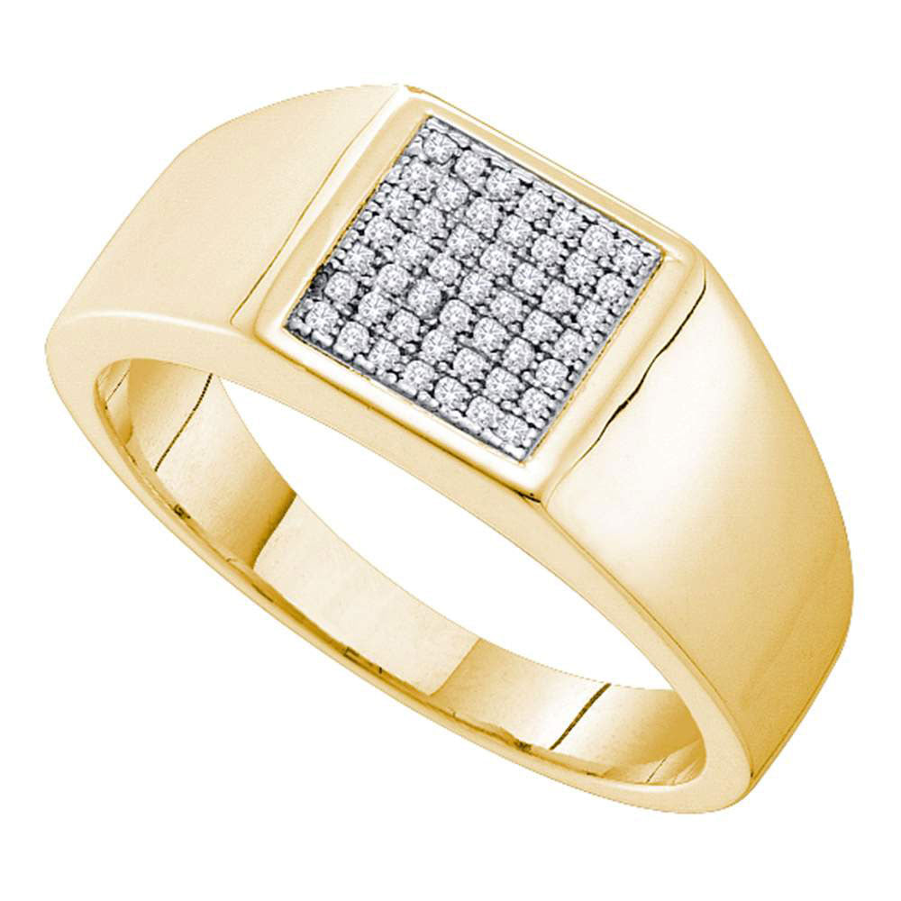 Yellow-tone Sterling Silver Mens Round Diamond Square Cluster Ring 1/6 Cttw