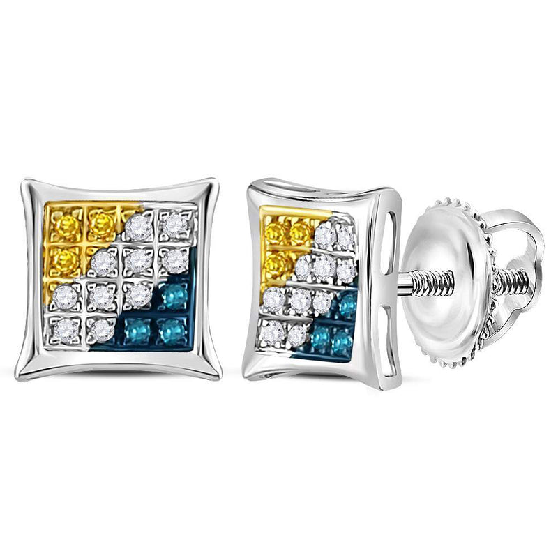 Sterling Silver Womens Round Yellow Color Enhanced Diamond Stud Earrings 1/10 Cttw