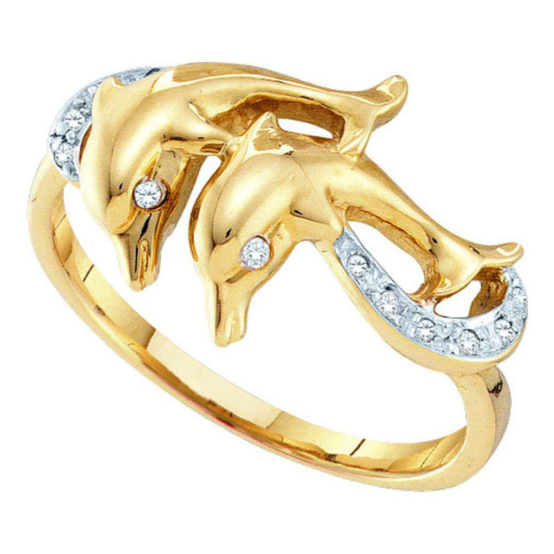 10kt Yellow Gold Womens Round Diamond Double Dolphin Accent Ring 1/20 Cttw