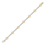 Yellow-tone Sterling Silver Womens Round Diamond Heart Tennis Bracelet 1/2 Cttw