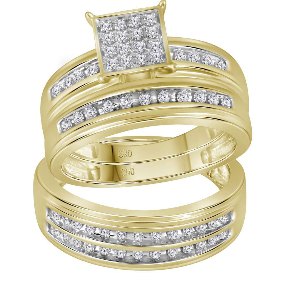 10kt Yellow Gold His Hers Round Diamond Square Matching Wedding Set 1/2 Cttw