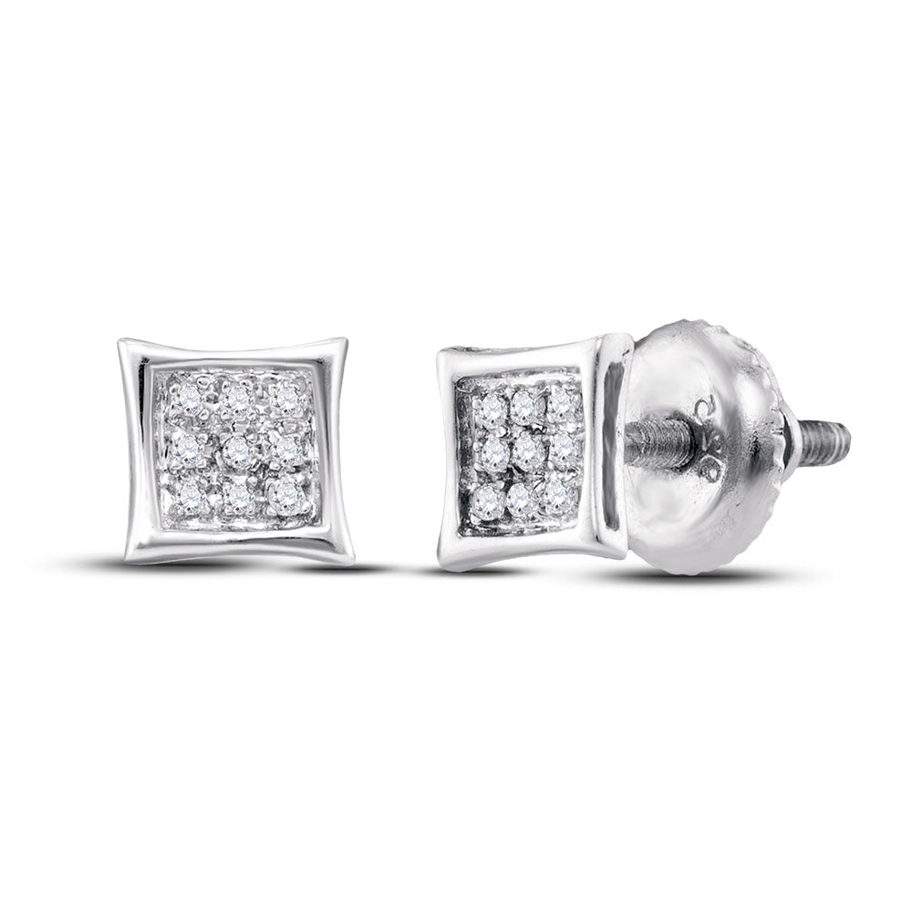 Sterling Silver Unisex Round Diamond Kite Cluster Stud Earrings 1/20 Cttw