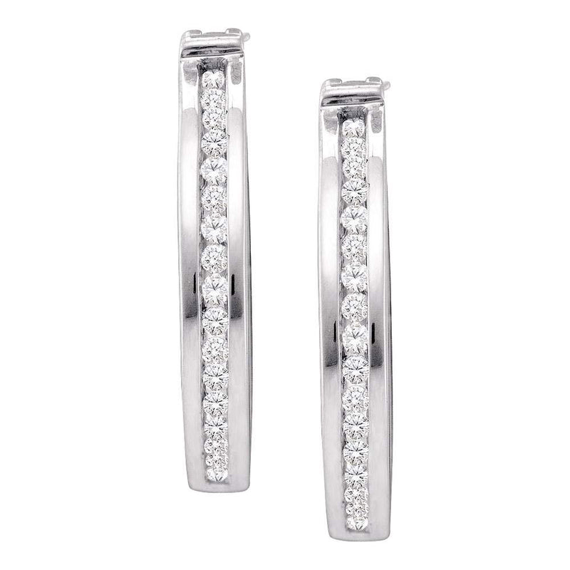 10kt White Gold Womens Round Diamond Single Row Channel-set Hoop Earrings 1/6 Cttw