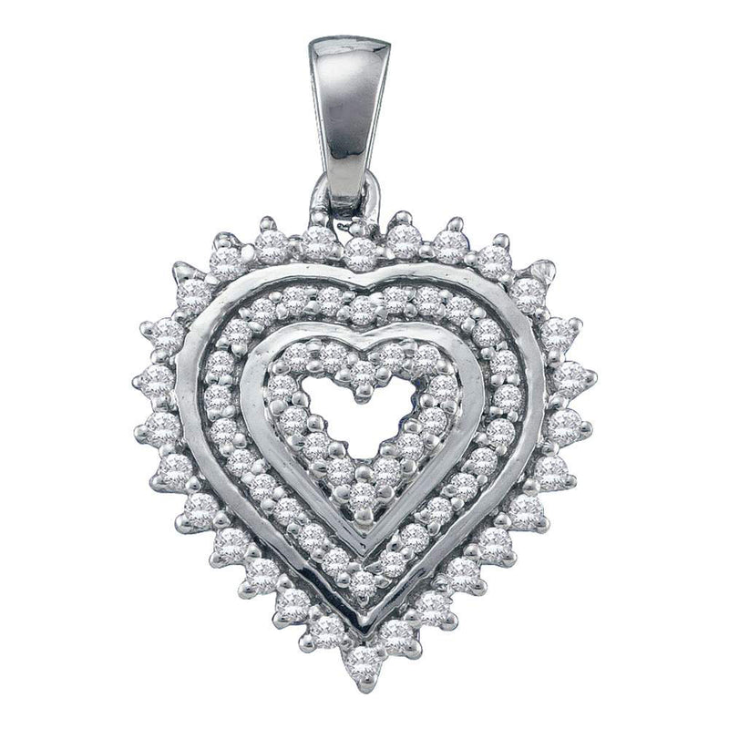 10kt White Gold Womens Round Diamond Concentric Heart Pendant 1/3 Cttw