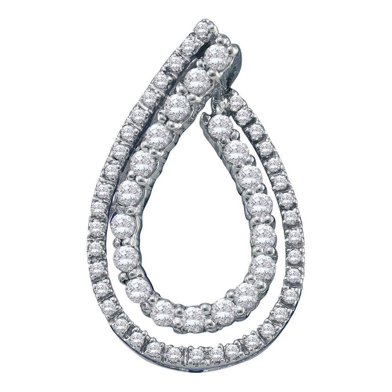 10kt White Gold Womens Round Diamond Double Teardrop Pendant 1/2 Cttw