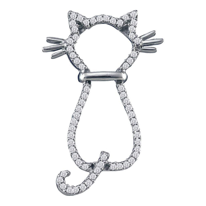 10kt White Gold Womens Round Diamond Kitty Cat Feline Animal Pendant 1/5 Cttw