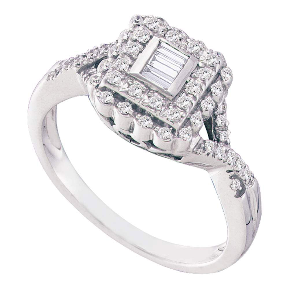 10kt White Gold Womens Baguette Diamond Square Halo Cluster Ring 1/4 Cttw