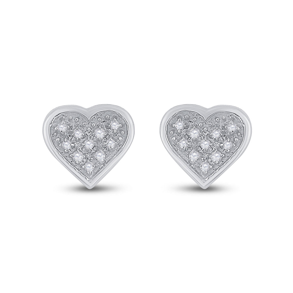 Sterling Silver Womens Round Diamond Heart Earrings 1/20 Cttw