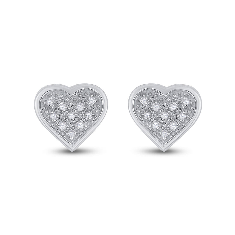 Sterling Silver Womens Round Diamond Heart Earrings 1/20 Cttw