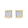 Yellow-tone Sterling Silver Womens Round Diamond Square Earrings 1/20 Cttw