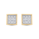 Yellow-tone Sterling Silver Womens Round Diamond Square Earrings 1/20 Cttw