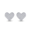 Sterling Silver Womens Round Diamond Heart Earrings 1/10 Cttw