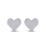 Sterling Silver Womens Round Diamond Heart Earrings 1/10 Cttw