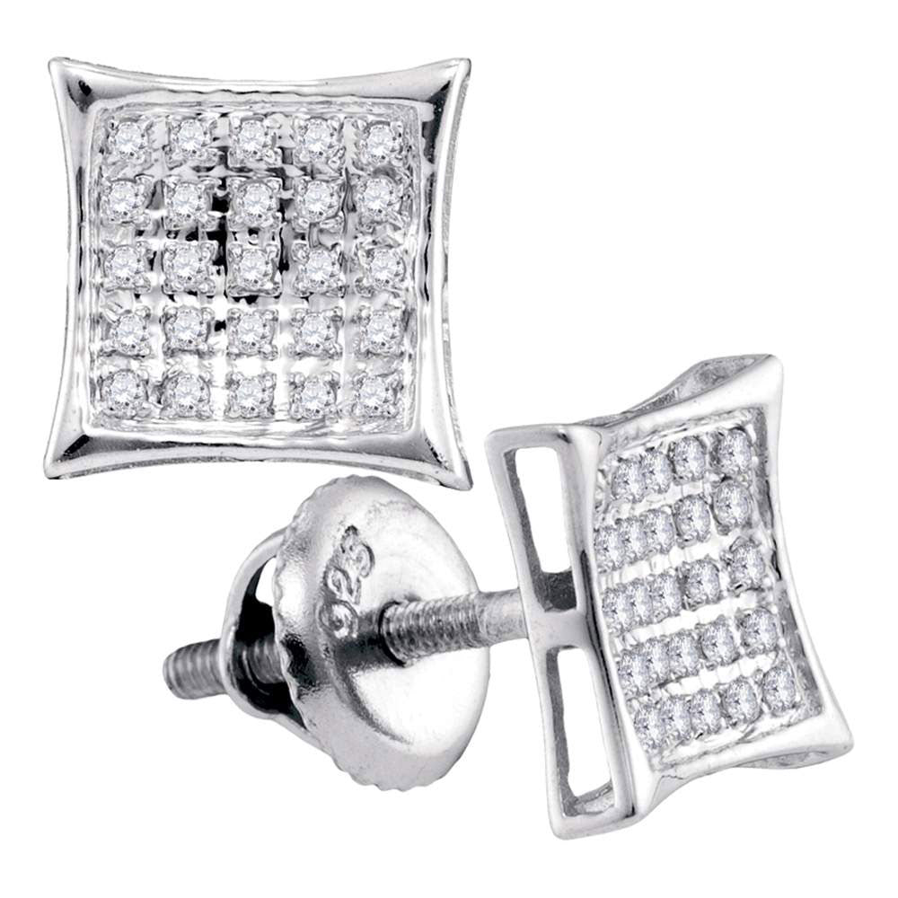 Sterling Silver Womens Round Diamond Kite Square Earrings 1/6 Cttw