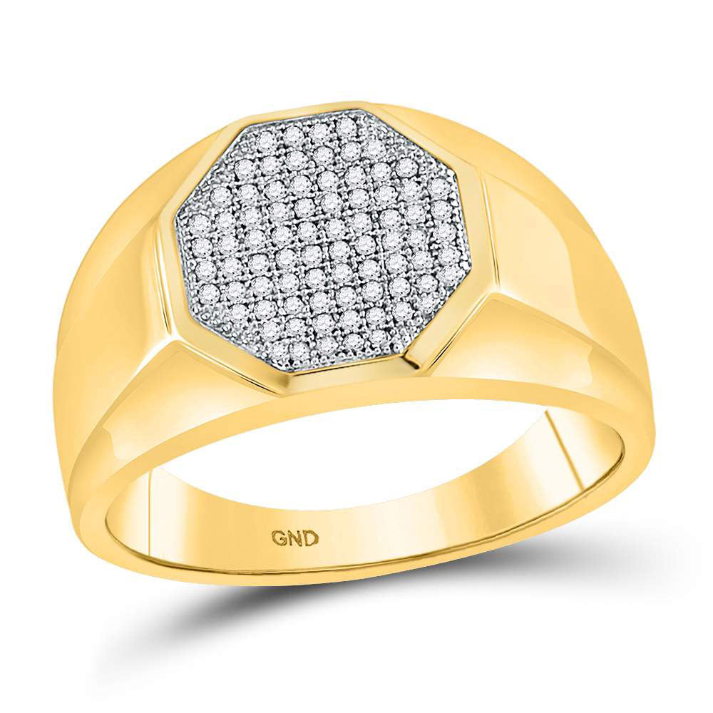 10kt Yellow Gold Mens Round Diamond Octagon Cluster Ring 1/4 Cttw