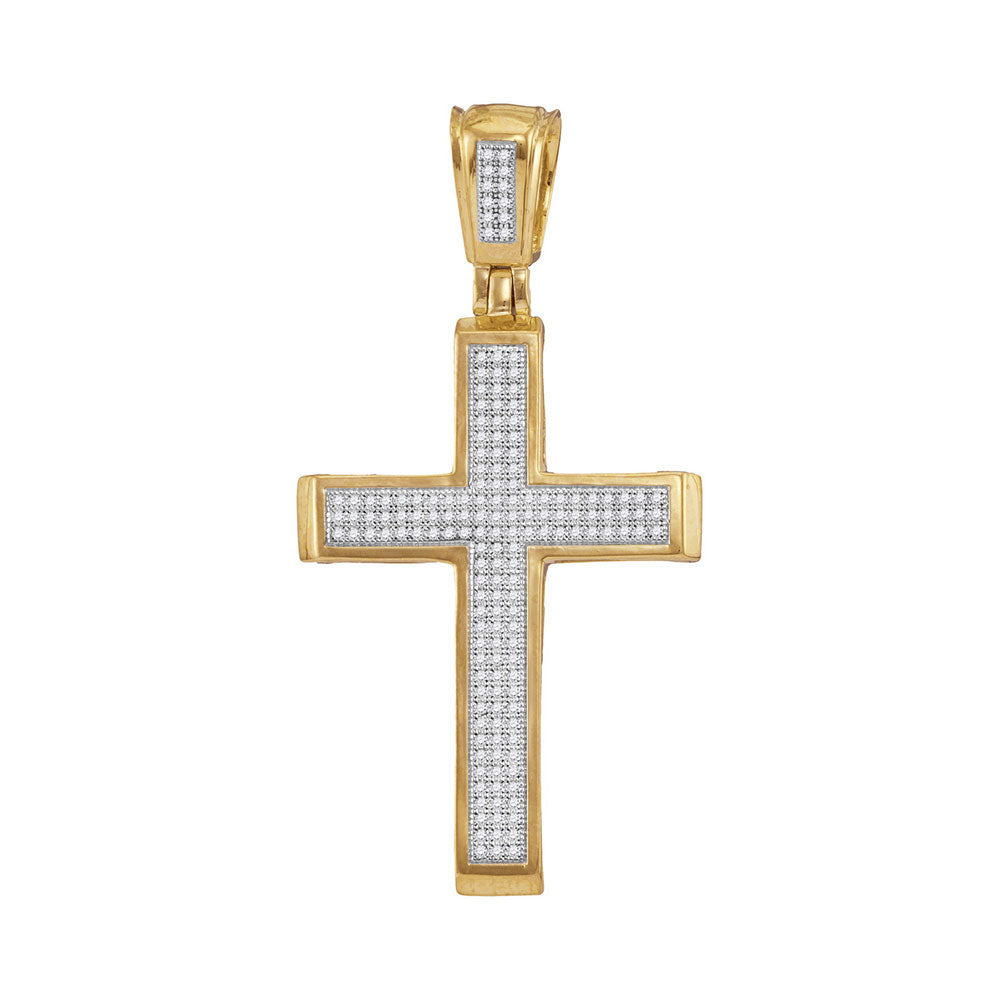 10kt Yellow Gold Mens Round Diamond Roman Cross Charm Pendant 1/2 Cttw